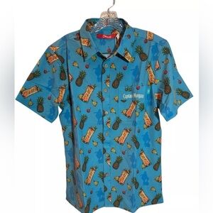 Shinesty Shirt Men's Med Blue Captain Morgan Pineapple Hawaiian Adult NWT